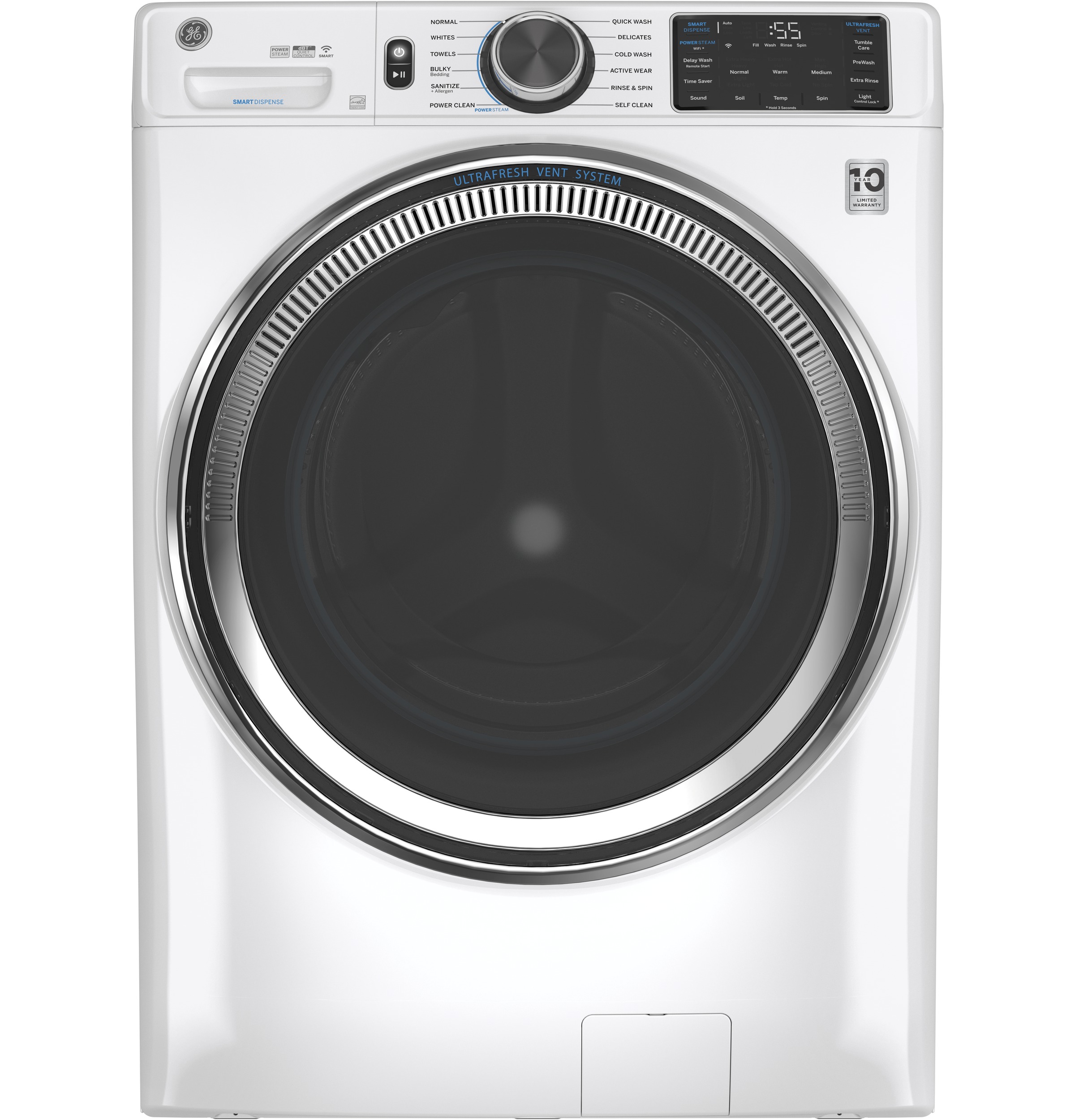 GE® ENERGY STAR® 4.8 cu. ft. Capacity Smart Front Load Steam Washer with SmartDispense™ UltraFresh Vent System with OdorBlock™ and Sanitize + Allergen