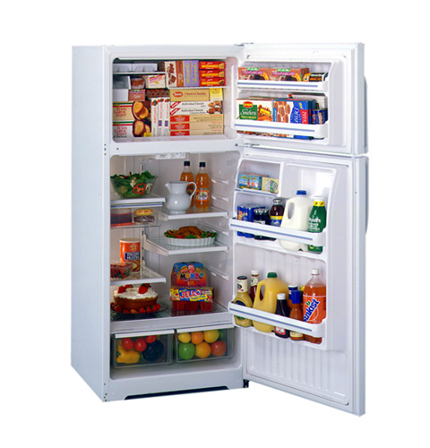 GE, No Fost top mount,  glass shelves, marble finish