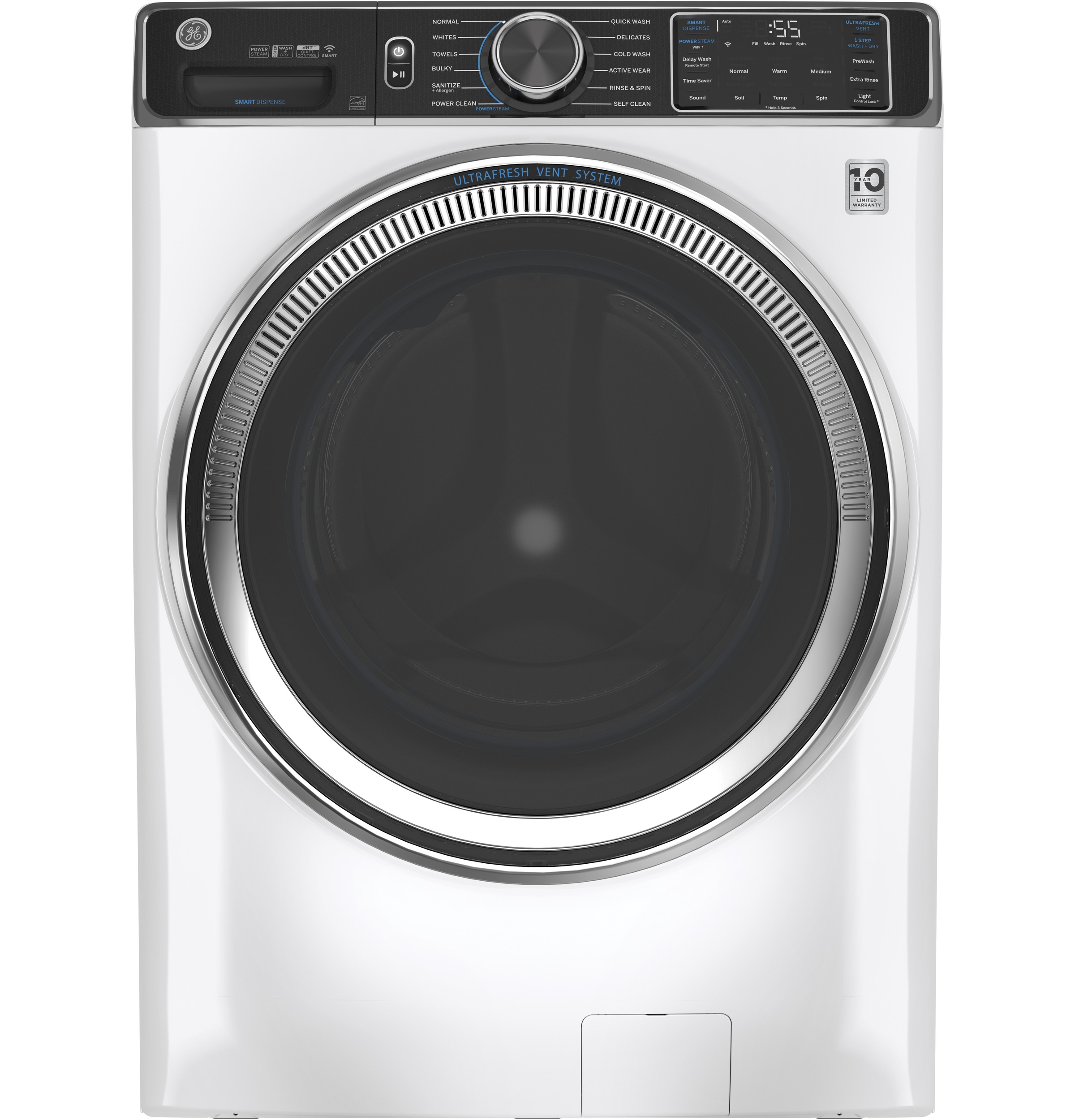 GE® 5.0 cu. ft. Capacity Smart Front Load ENERGY STAR® Steam Washer with SmartDispense™ UltraFresh Vent System with OdorBlock™ and Steam