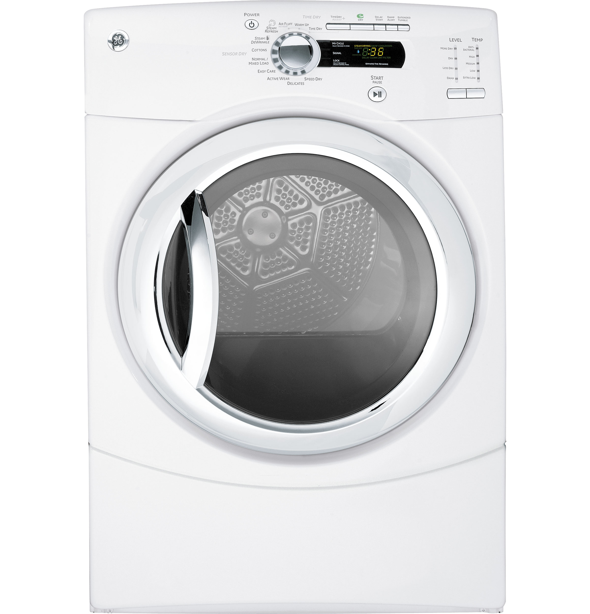 GE® 7.5 cu. ft. stainless steel capacity frontload dryer with Steam