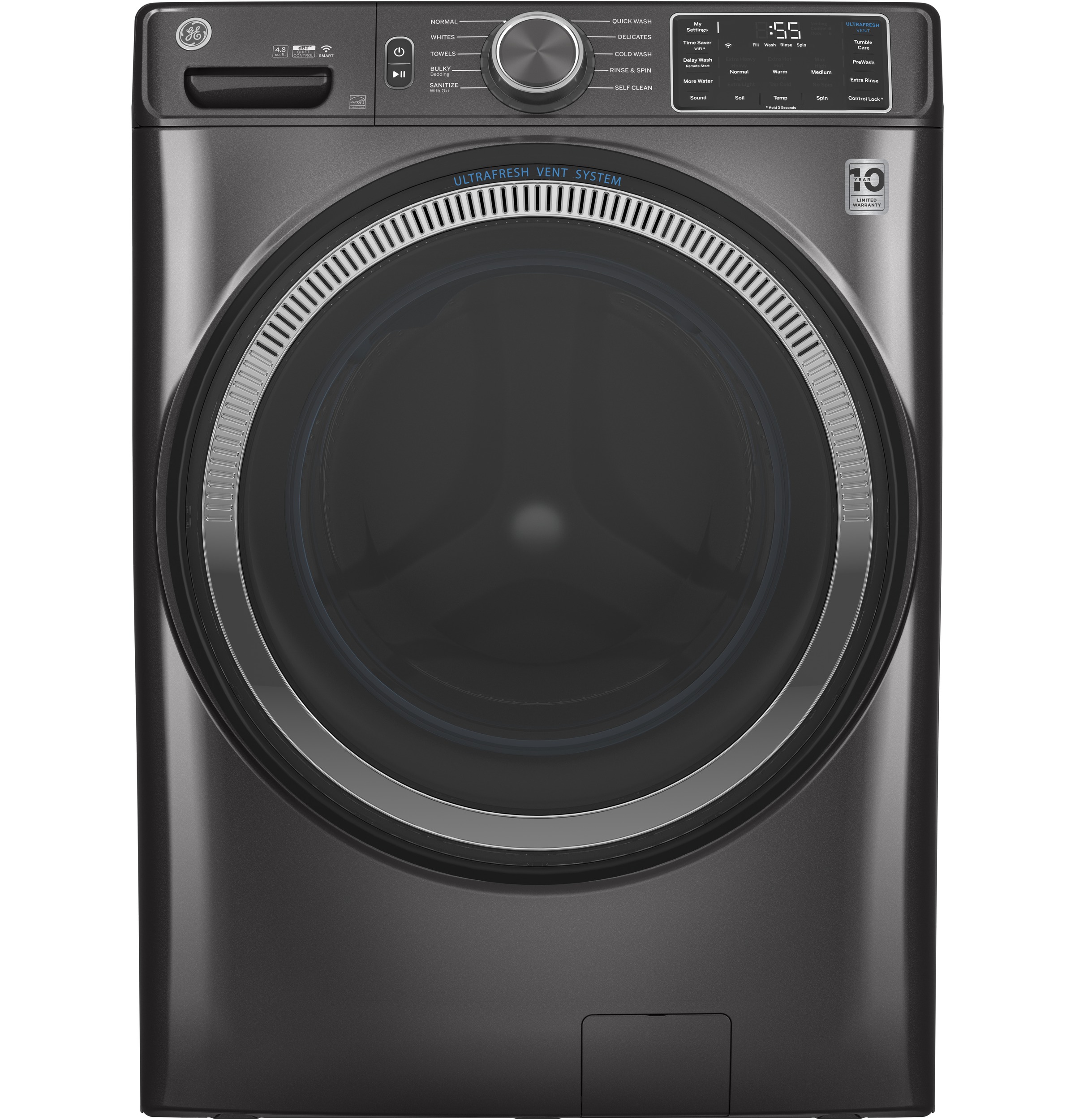 GE® 4.8 cu. ft. Capacity Smart Front Load ENERGY STAR® Washer with UltraFresh Vent System with OdorBlock™ and Sanitize w/Oxi