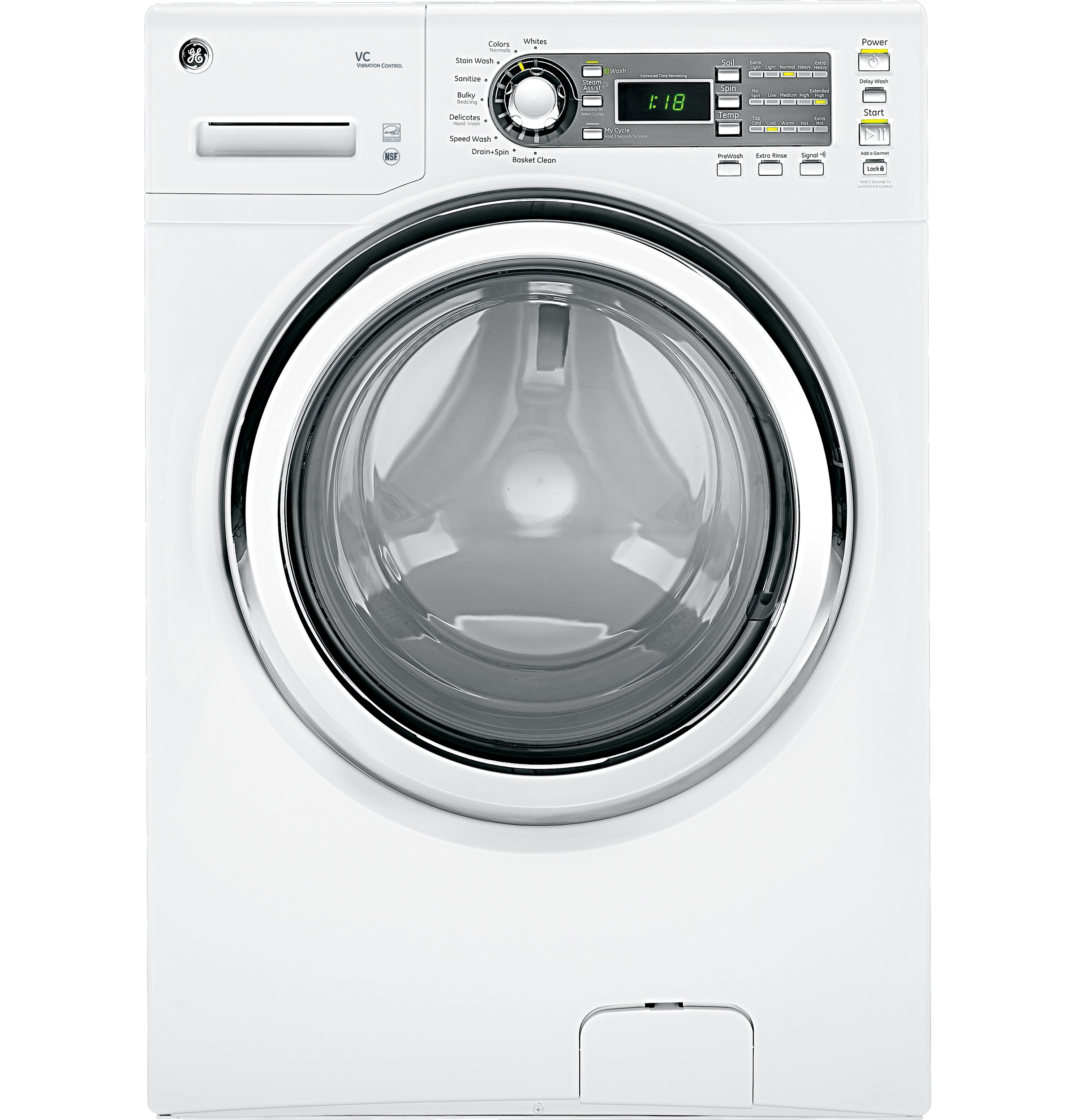 GE® ENERGY STAR® 4.1 DOE cu. ft. capacity frontload washer with steam