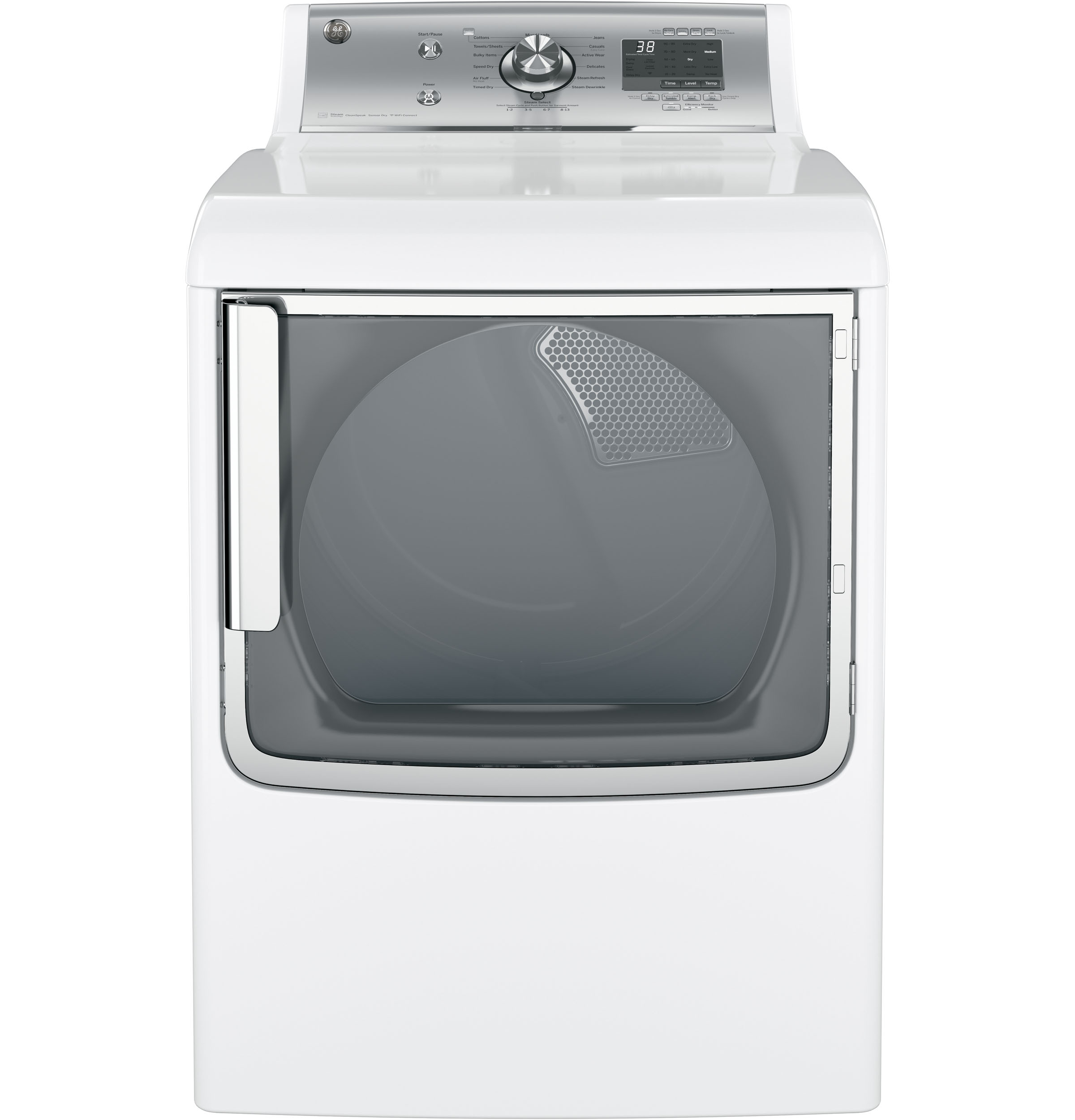 GE® 7.8 cu. ft. capacity gas dryer with stainless steel drum and steam