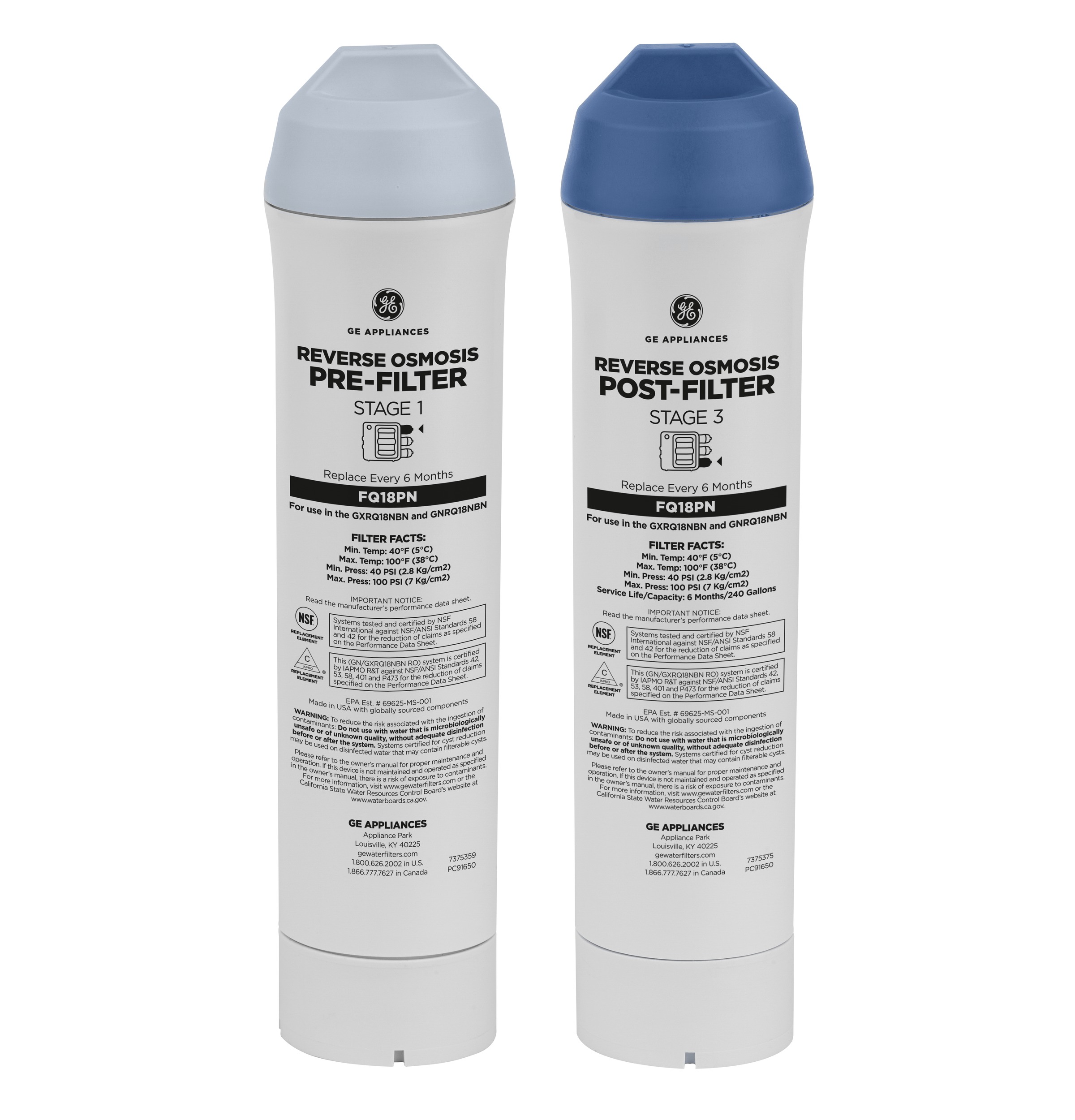 GE REVERSE OSMOSIS PRE & POST REPLACEMENT FILTER SET — Model #: FQ18PN