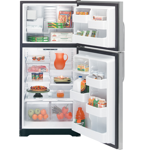GE® 17.9 Cu. Ft. Stainless Top-Freezer Refrigerator with Internal Dispenser