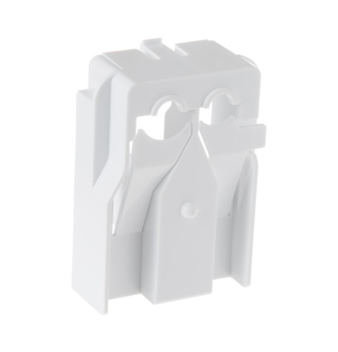 Refrigerator  end cap for small shelf that mounts to the inside of the freezer drawer front