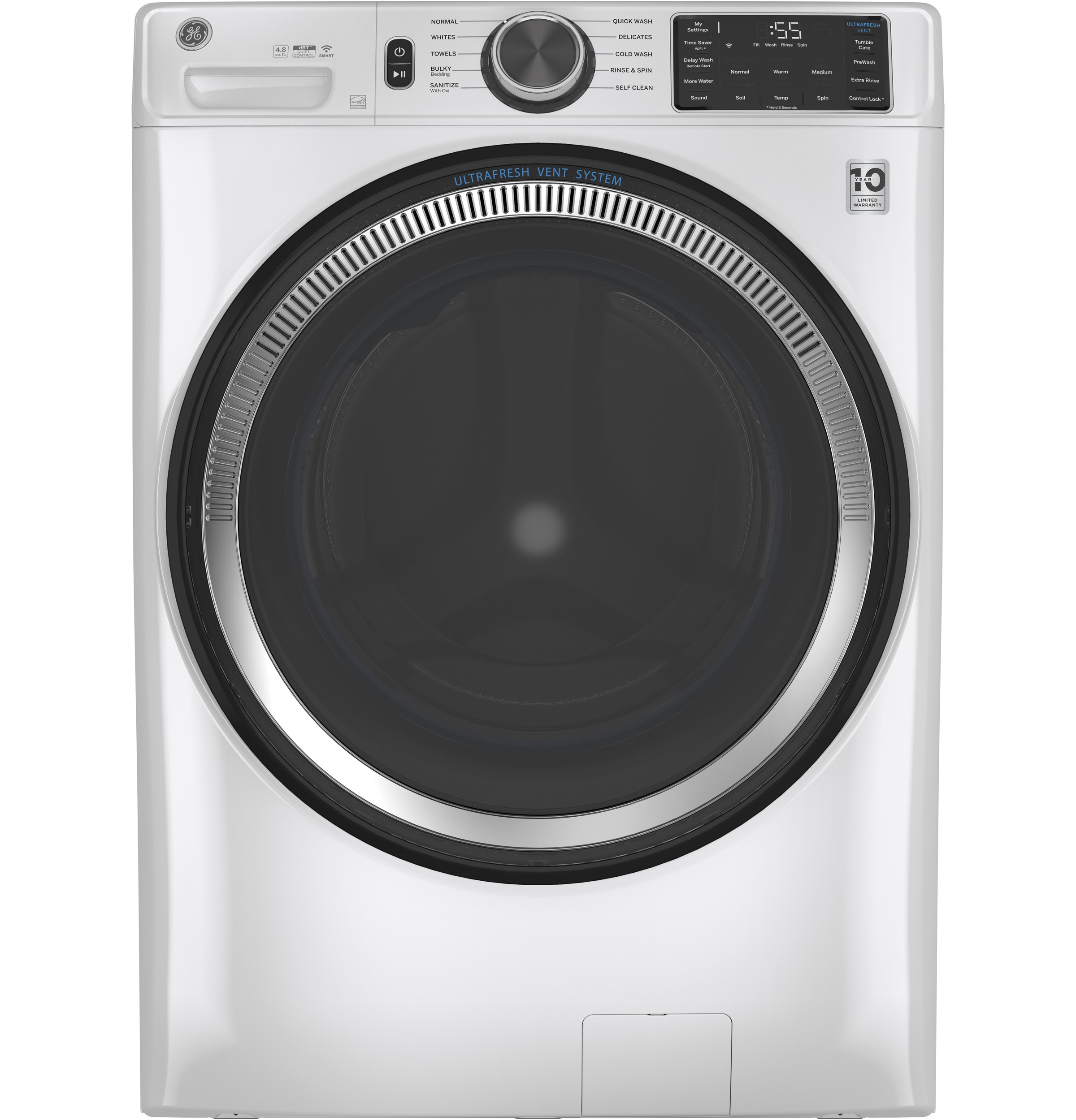 GE® ENERGY STAR 4.8 cu. ft. Capacity Smart Front Load ® Washer with UltraFresh Vent System with OdorBlock™ and Sanitize w/Oxi