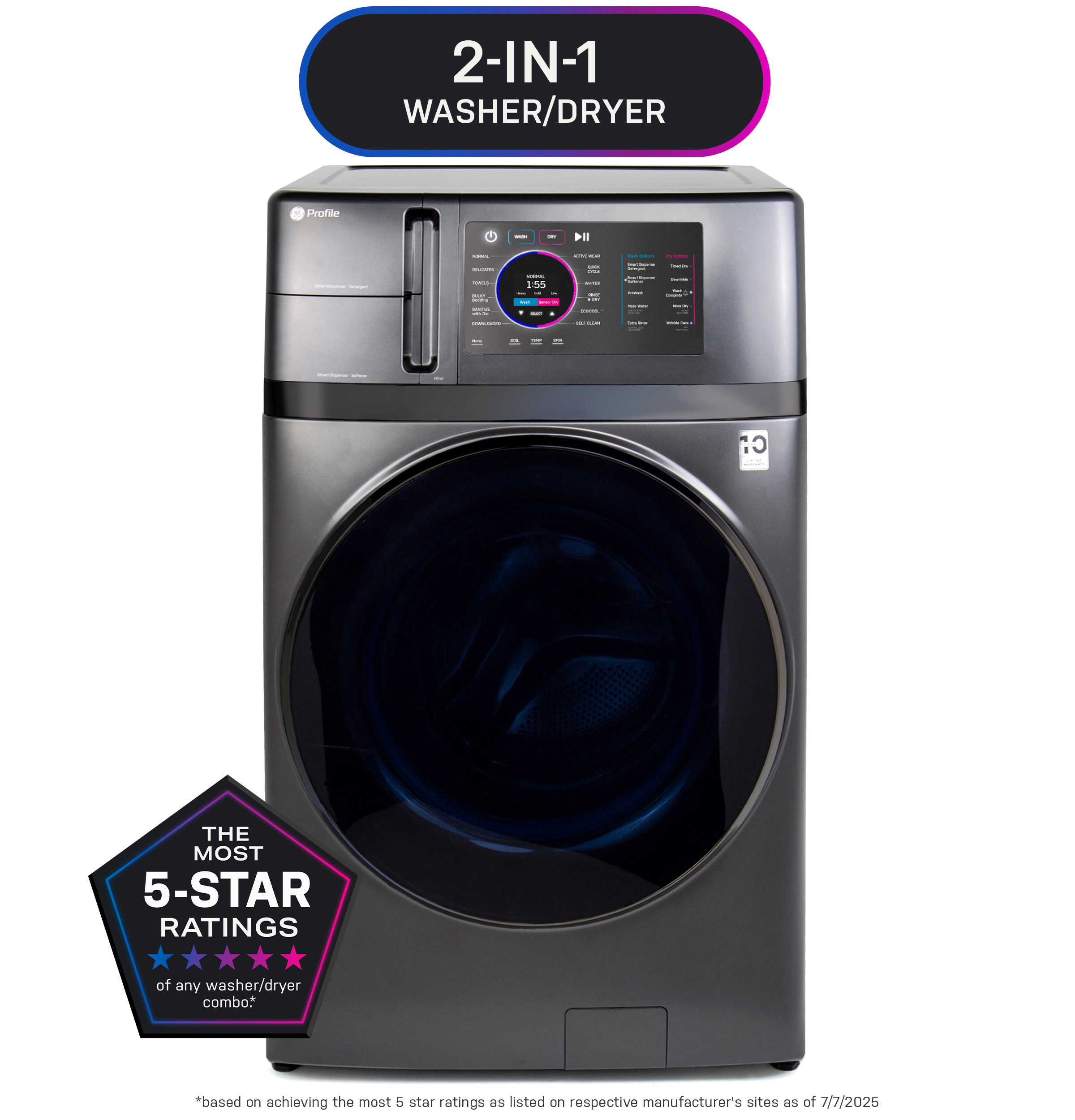 GE Profile ENERGY STAR 4.8 cu. ft. Capacity UltraFast Combo with Ventless Inverter Heat Pump Technology Washer/Dryer