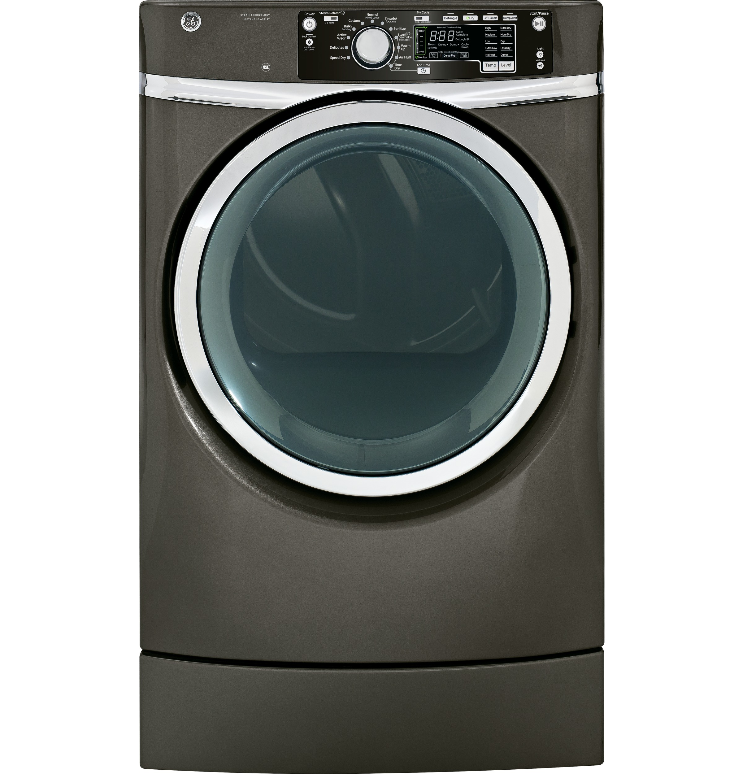 GE® 8.3 cu. ft. capacity RightHeight™ Design Front Load electric dryer with steam
