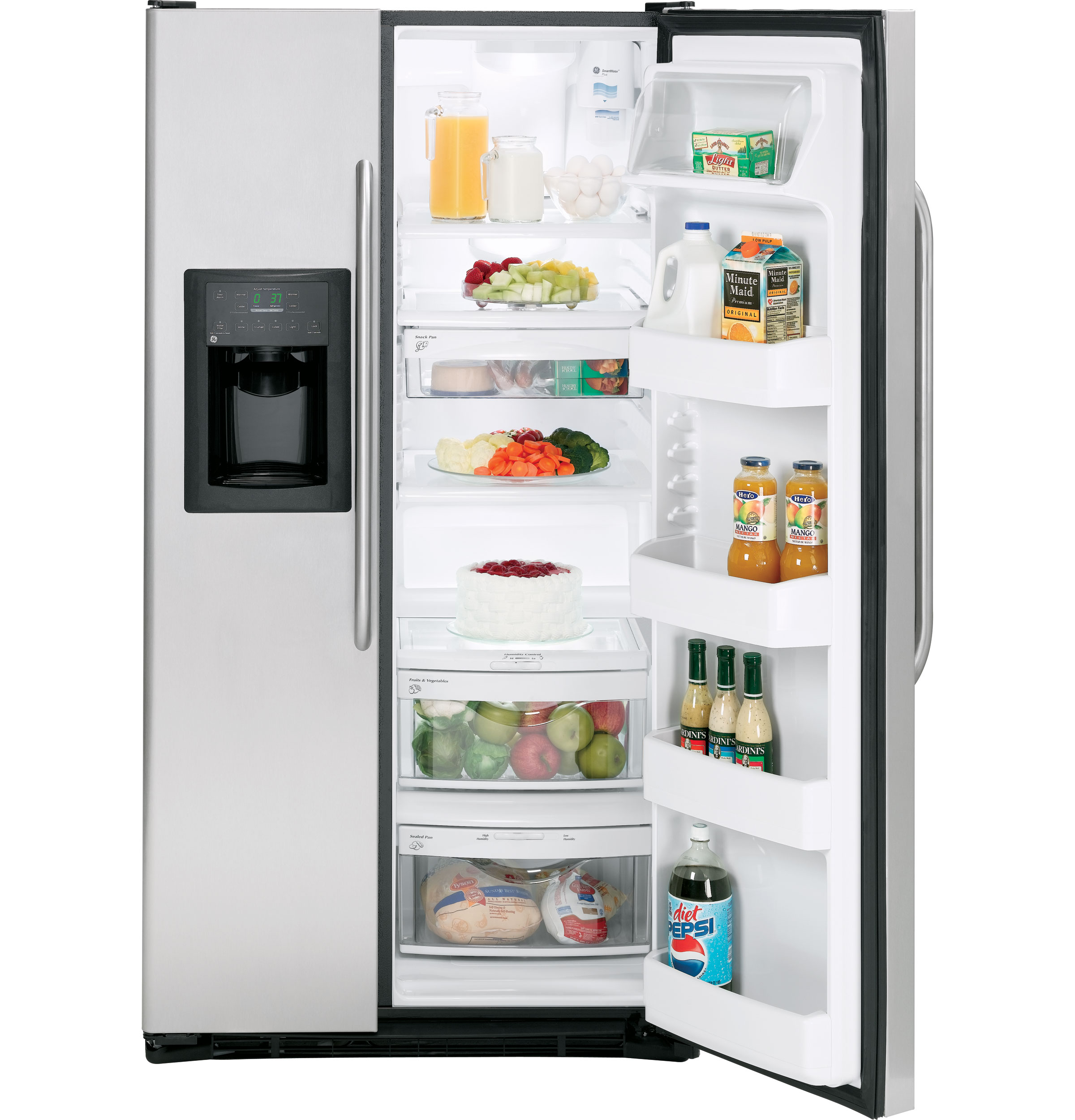 GE® 25.4 Cu. Ft. Stainless Side-By-Side Refrigerator with Dispenser