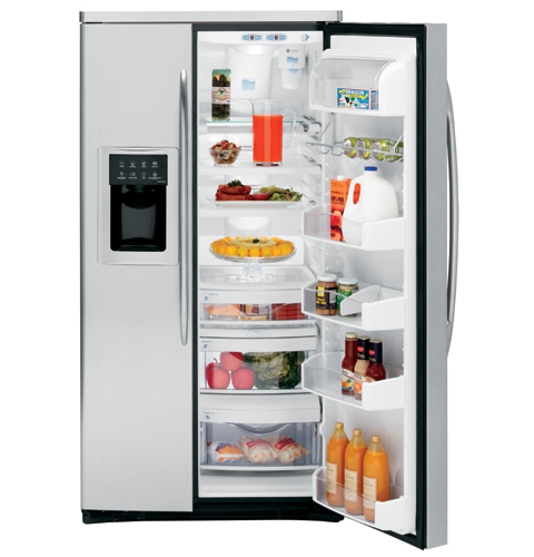 GE Profile™ ENERGY STAR® 25.6 Cu. Ft. Stainless-Wrapped Side-by-Side Refrigerator with Dispenser