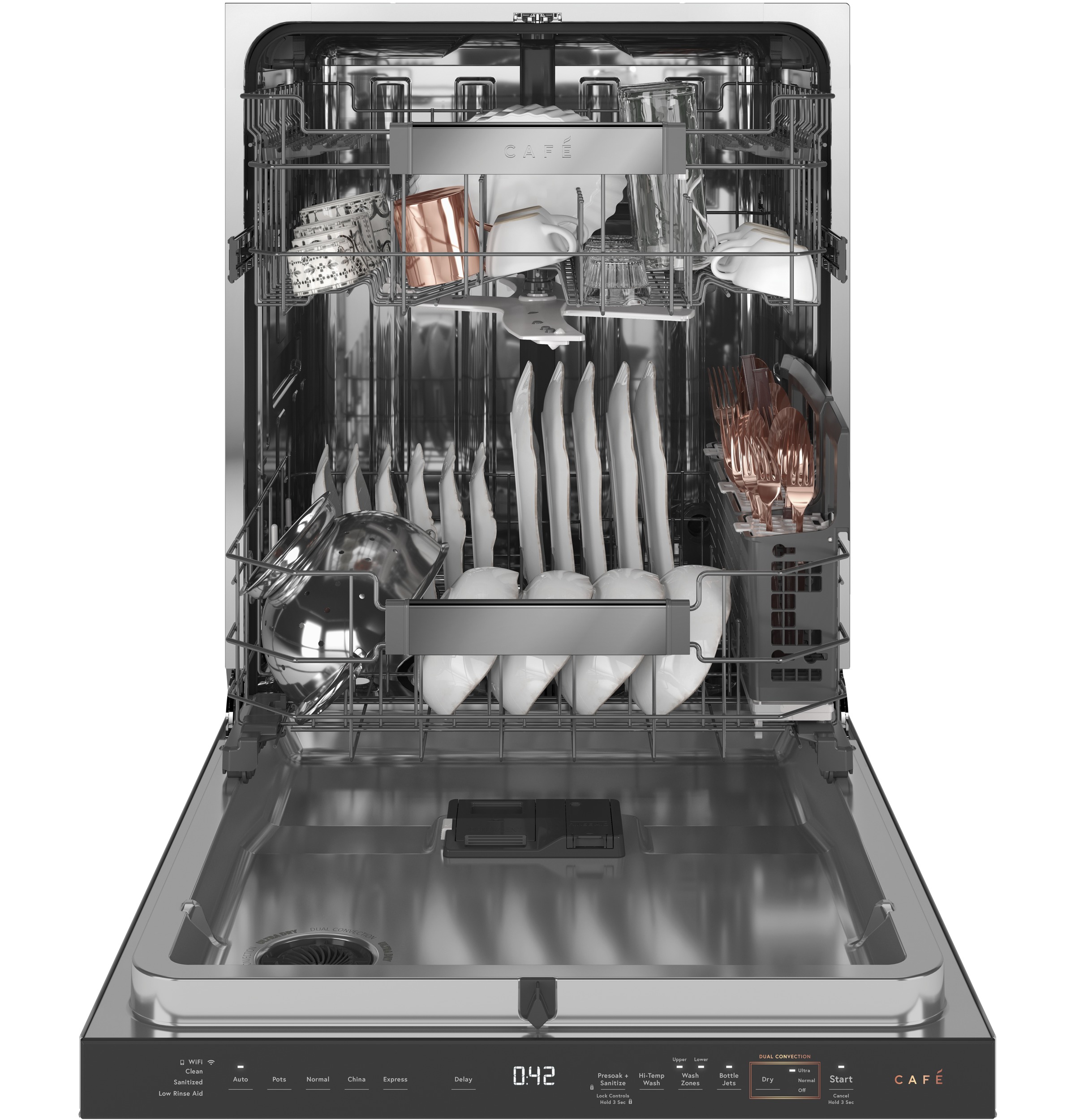 Café™ Smart Stainless Steel Interior Dishwasher with Sanitize and Ultra Wash & Dual Convection Ultra Dry in Platinum Glass