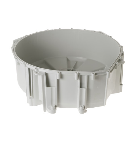 Clothes washer rear drum with bearing and shaft seal in place