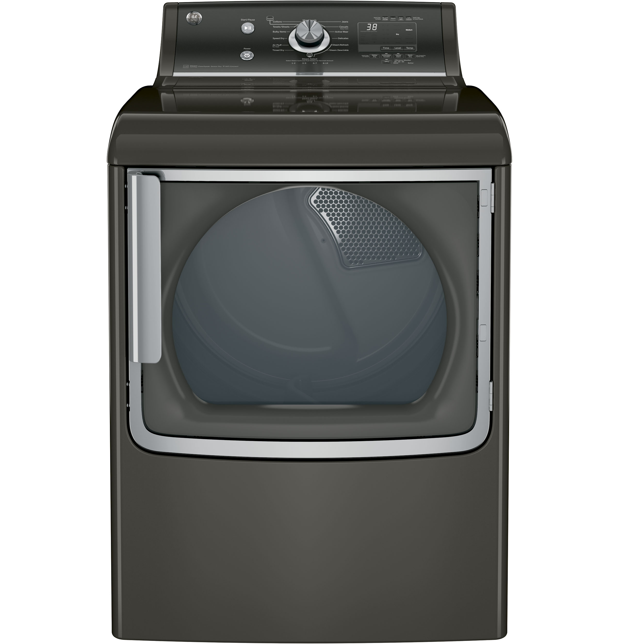 GE® 7.8 cu. ft. capacity electric dryer with stainless steel drum and steam