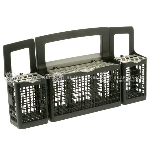 SILVERWARE BASKET ASSEMBLY WITH RAIL