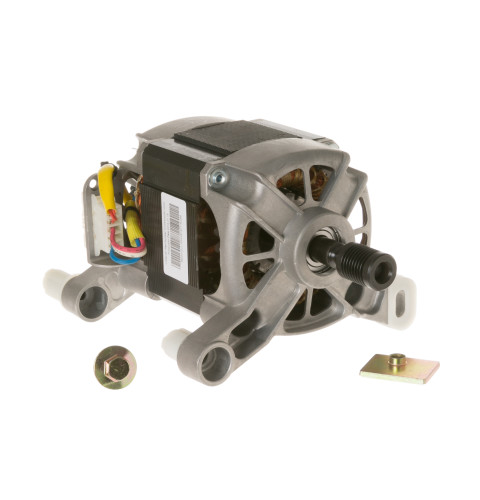 Clothes washer drum motor with pulley and hardware