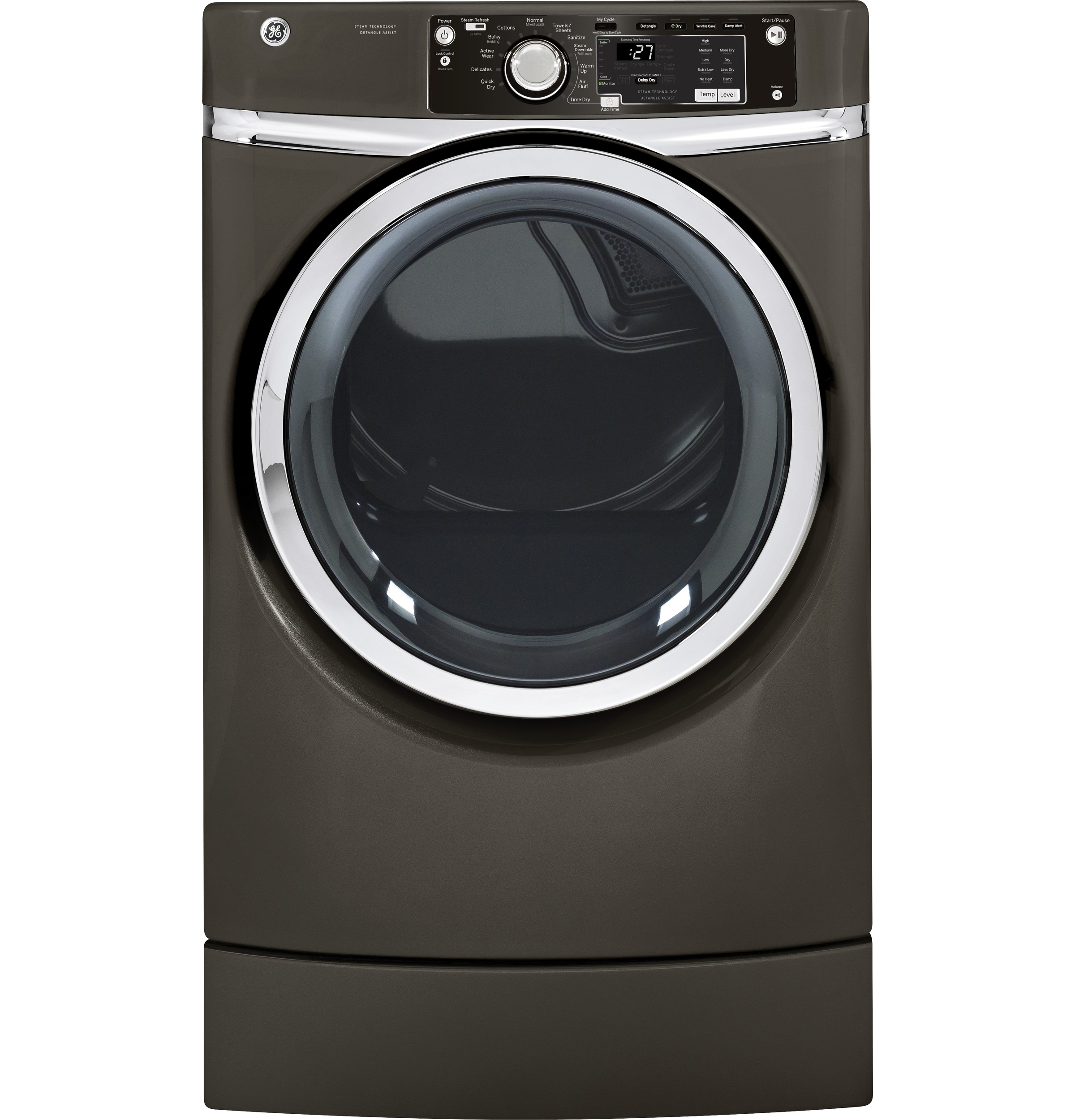 GE® 8.1 cu. ft. capacity RightHeight™ Design Front Load electric dryer with steam