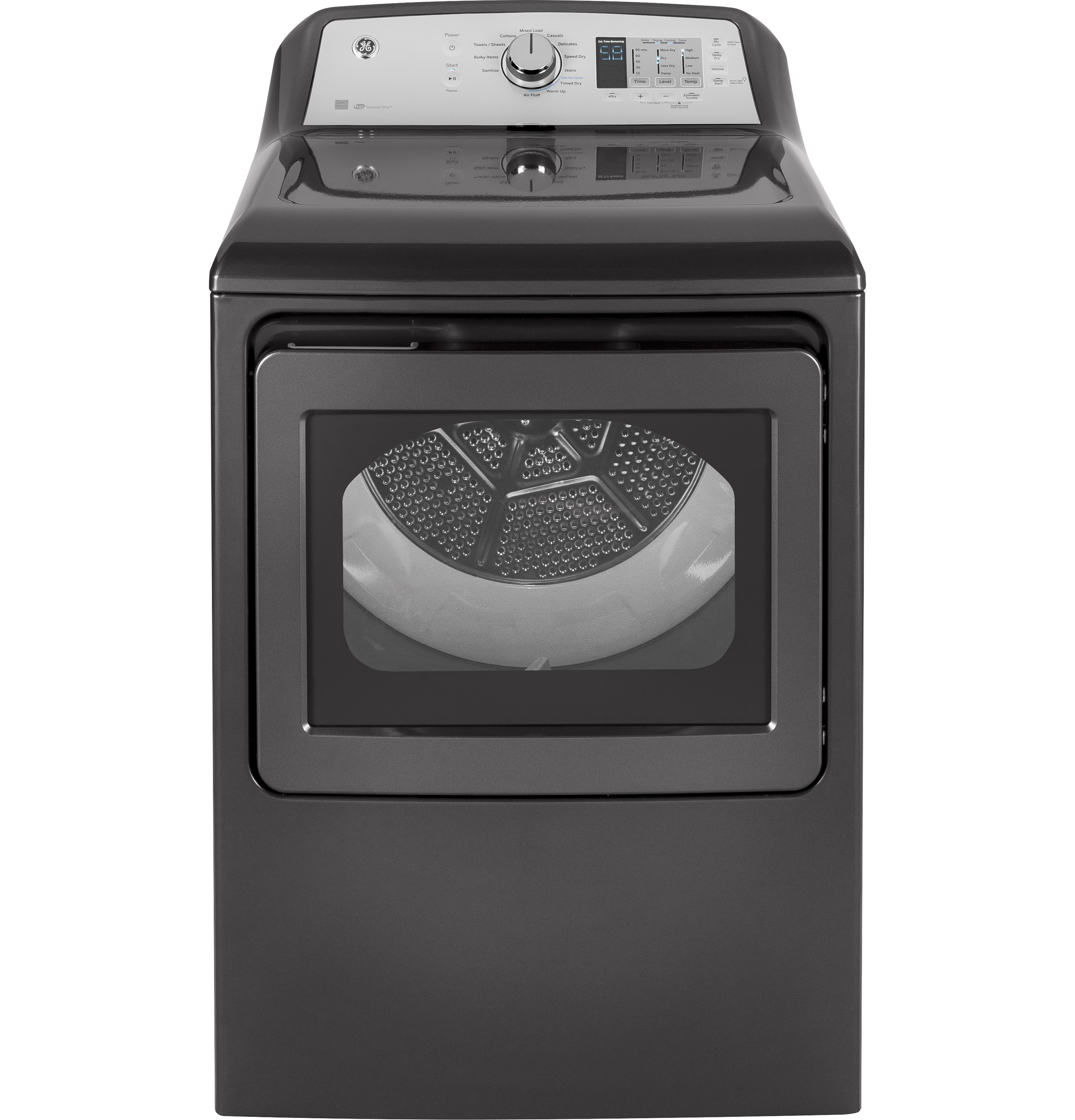 GE® 7.4 cu. ft. Capacity aluminized alloy drum Electric Dryer with HE Sensor Dry