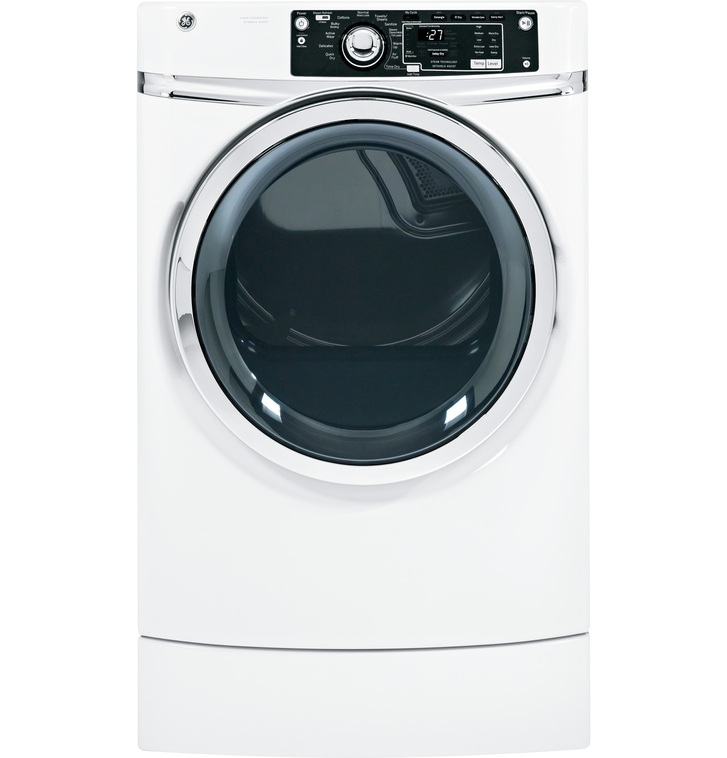 GE® 8.1 cu. ft. capacity RightHeight™ Design Front Load electric dryer with steam