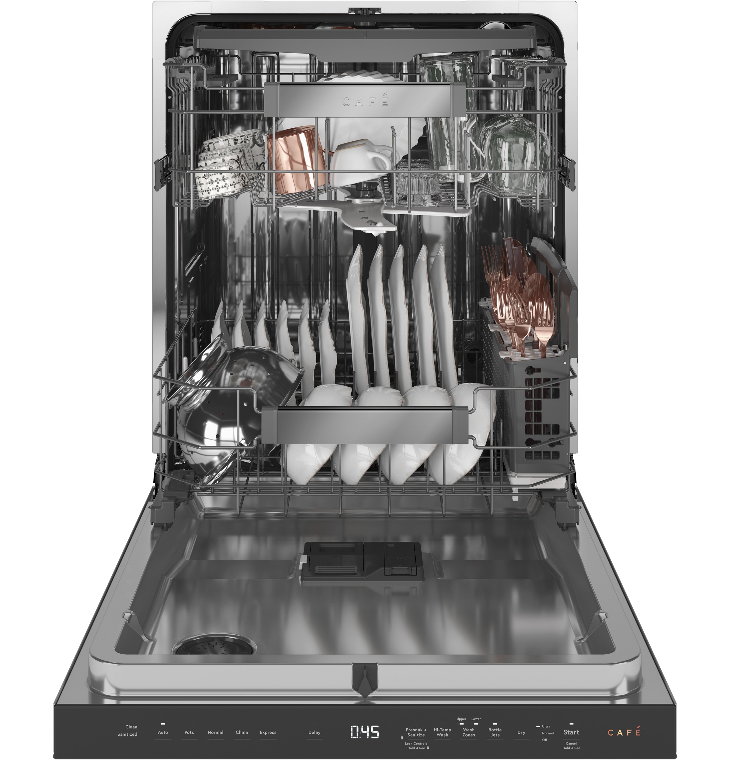 Café™ Stainless Steel Interior Dishwasher with Sanitize and Ultra Wash & Dry in Platinum Glass