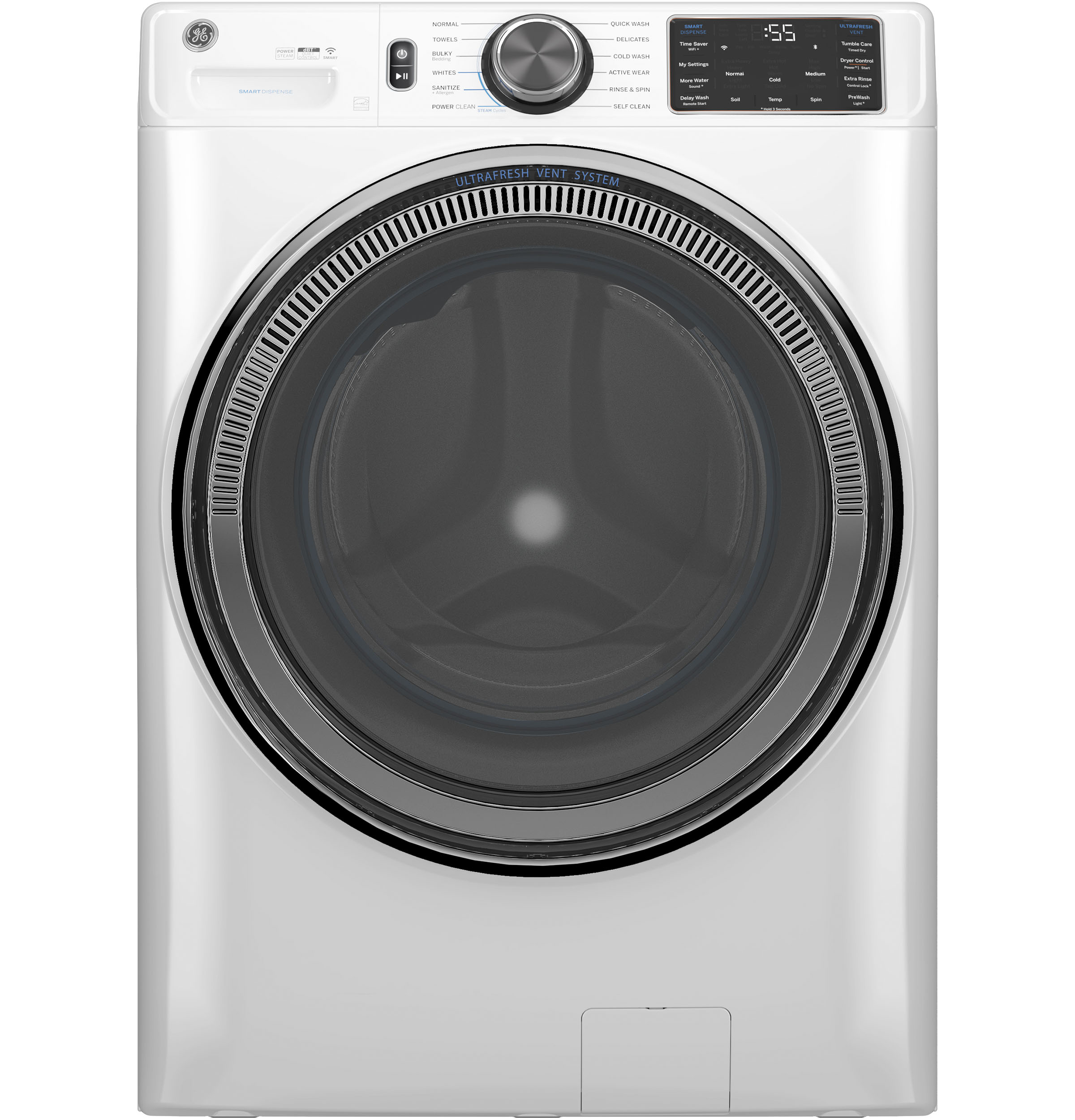 GE GE® ENERGY STAR® 5.0 cu. ft. Capacity Smart Front Load  Steam Washer with SmartDispense™ UltraFresh Vent System with OdorBlock™ and Sanitize + Allergen