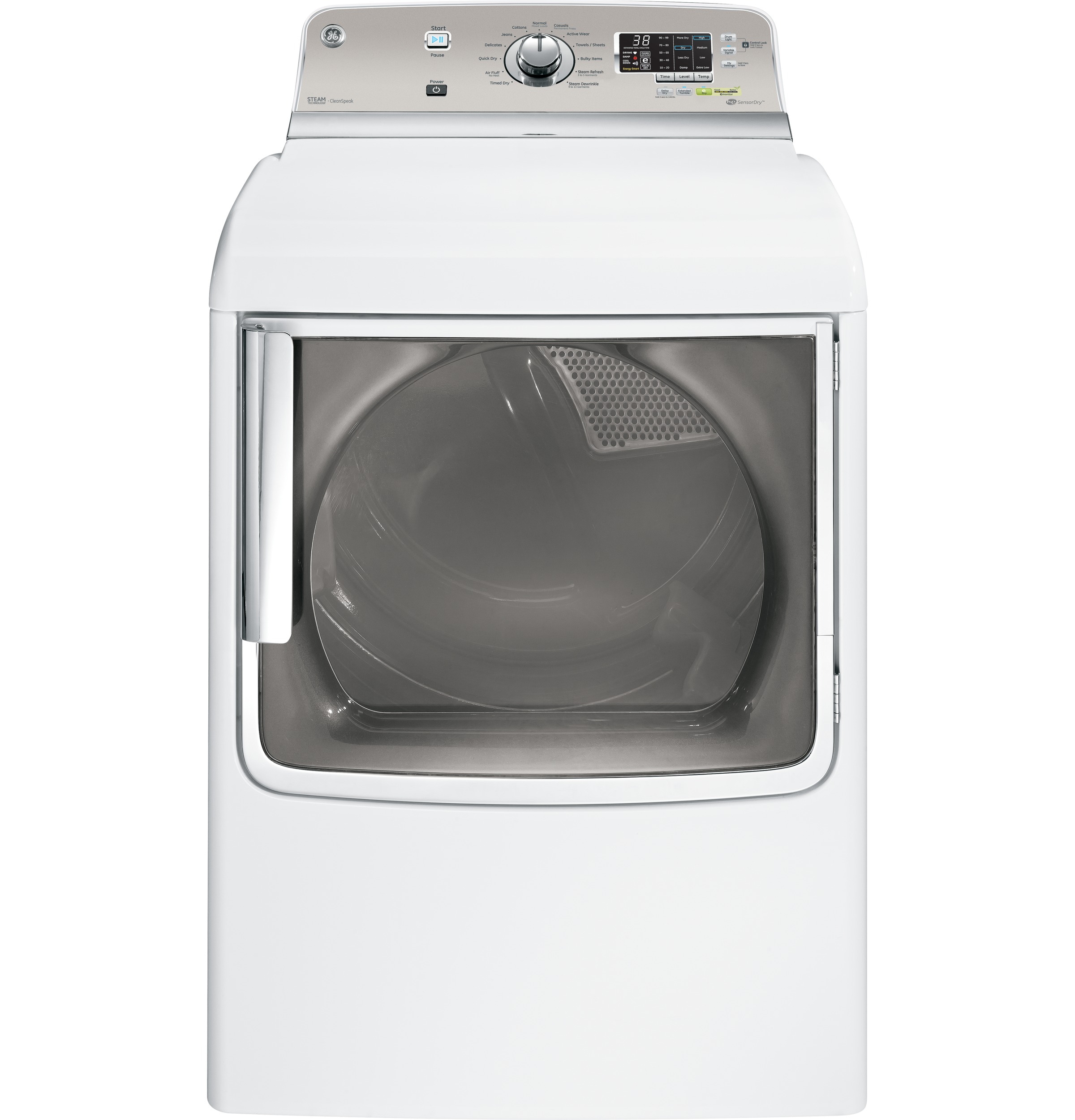 GE® 7.8 cu. ft. capacity gas dryer with stainless steel drum and steam